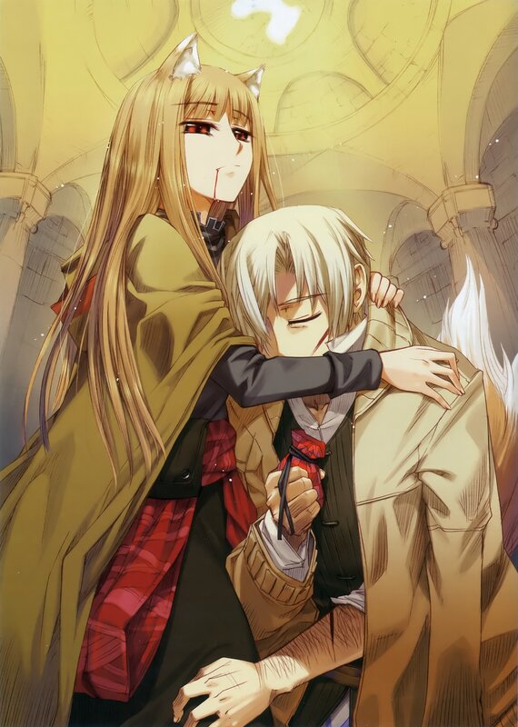 Two Anime Characters Embracing — Yellow, Dramatic, Manga