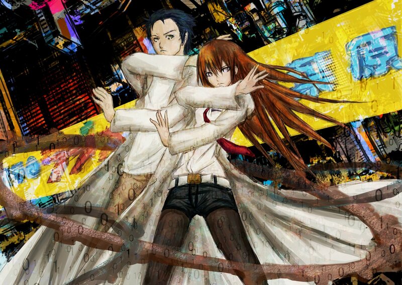 Two Anime Characters Embracing — Yellow, Dramatic, Night, Binary Code