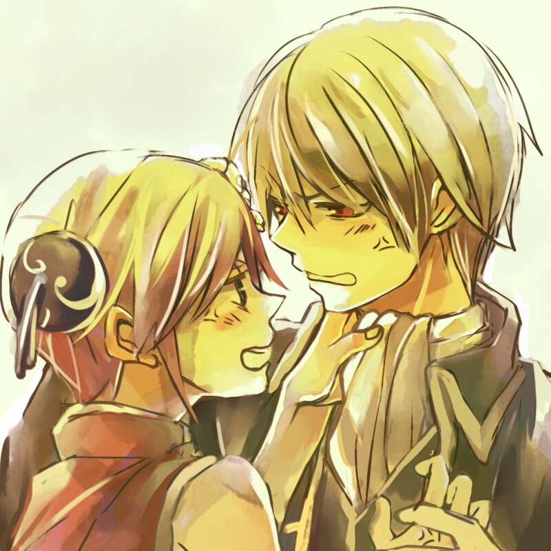 Two Anime Characters Embracing — Yellow, Intimate