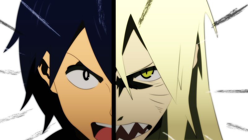 Two Anime Characters Facing — Black, Dramatic, Anime Art