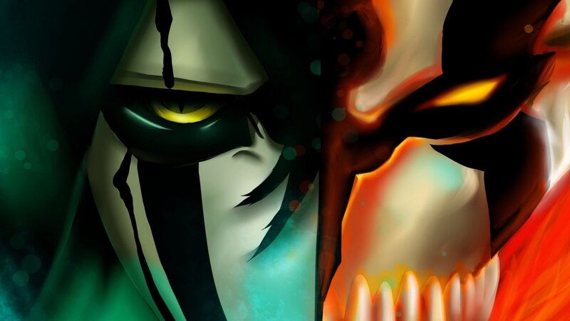 Two Anime Characters Facing — Black, Dramatic, Digital Art, Eyes