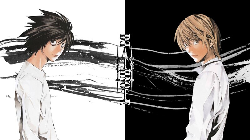 Two Anime Characters Facing — Black, Dramatic, Manga, White Shirt