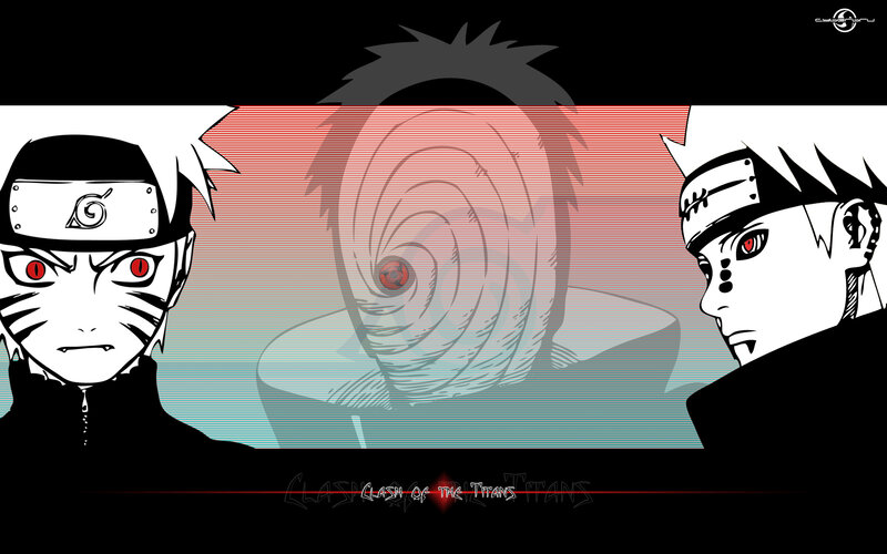 Two Anime Characters Facing — Black, Dramatic, Red Eyes
