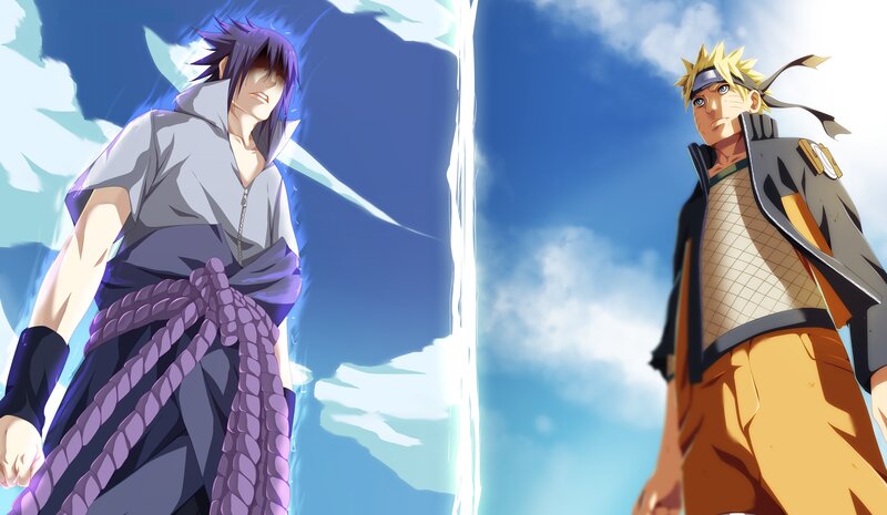 Two Anime Characters Facing — Blue, Dramatic, Afternoon