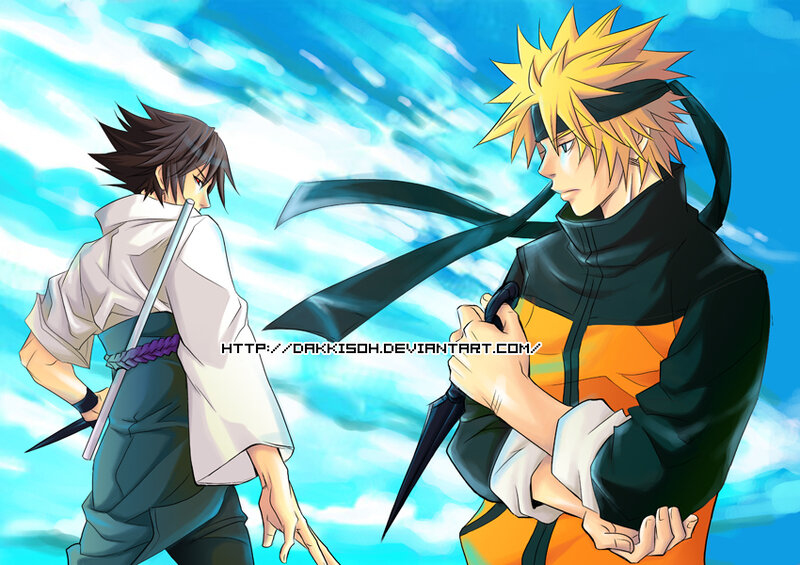 Two Anime Characters Facing — Blue, Dramatic, Swords