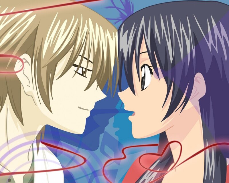 Two Anime Characters Facing — Blue, Romantic