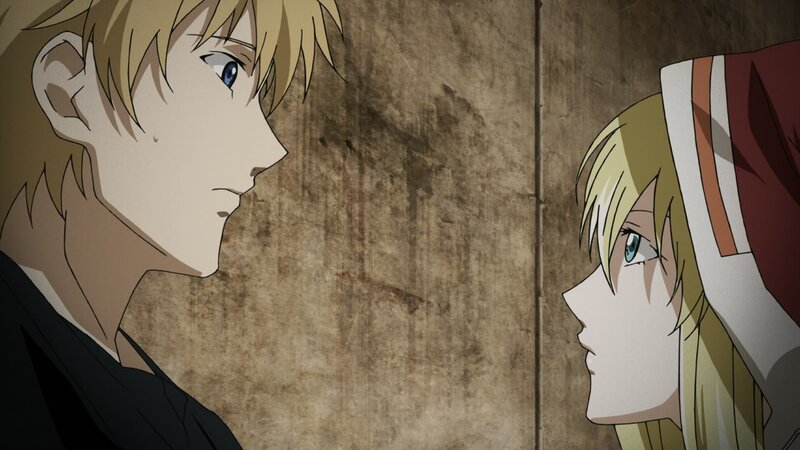 Two Anime Characters Facing — Brown, Dramatic, Wall