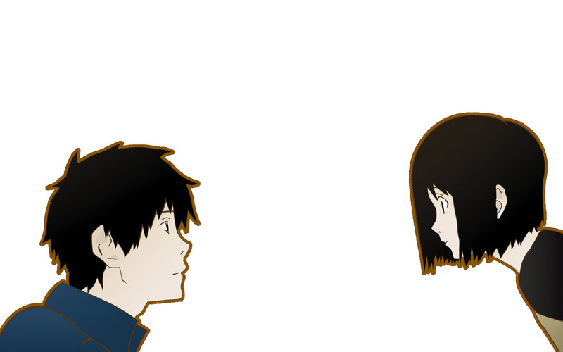 two anime characters facing each other