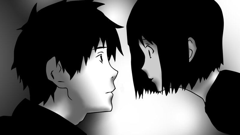 two anime characters facing each other