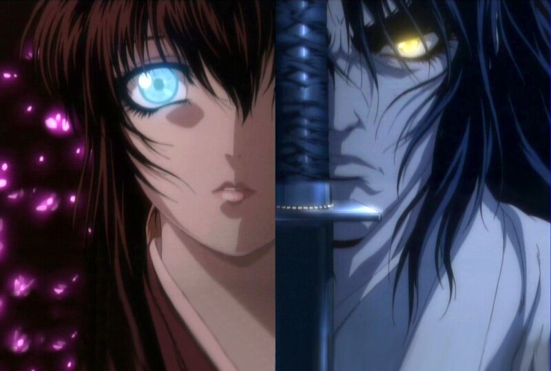 Two Anime Characters Facing Each Other — Black