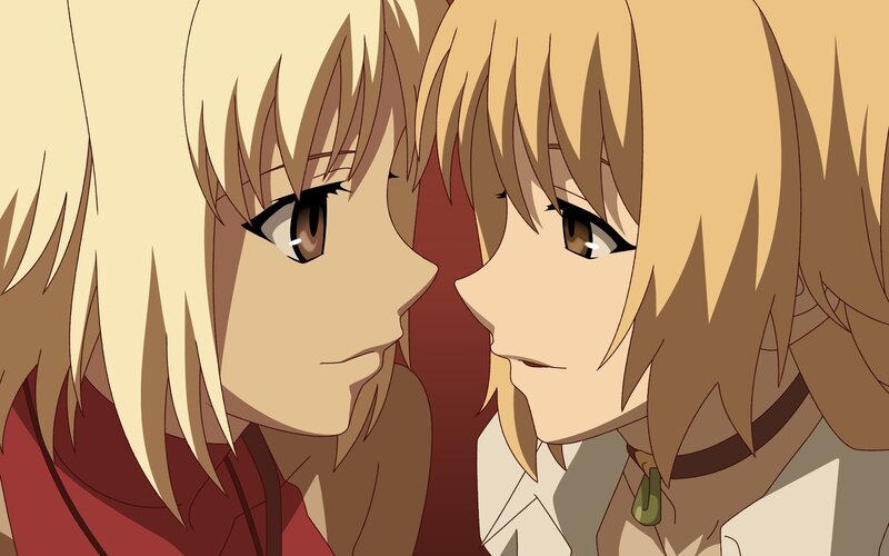 two anime characters facing each other