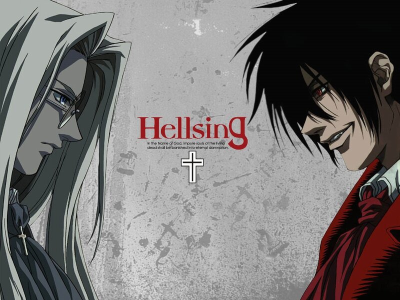 Two Anime Characters Facing — Gray, Dramatic, Cross