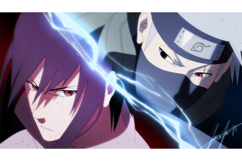 Two Anime Characters Facing Off — Purple
