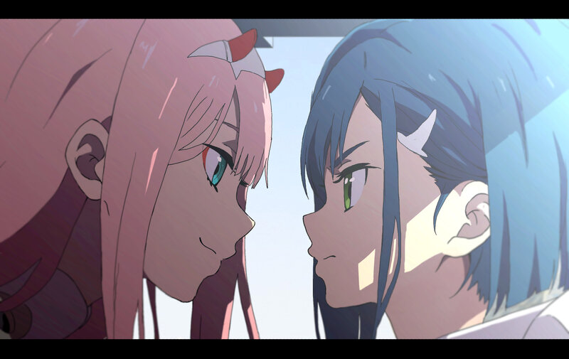 Two Anime Characters Facing — Pink, Dramatic