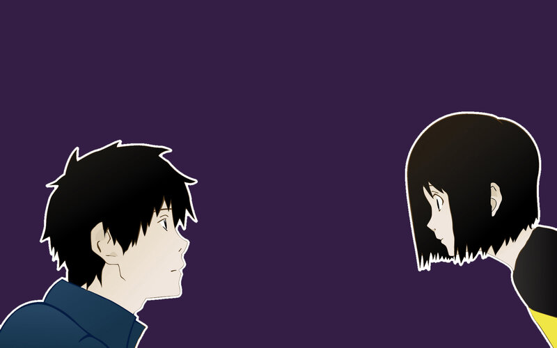 Two Anime Characters Facing — Purple, Dramatic, Boy