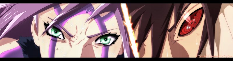 Two Anime Characters Facing — Purple, Dramatic, Eyes, Sweat