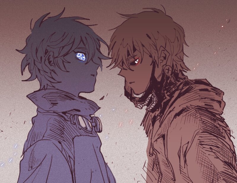 Two Anime Characters Facing — Purple, Dramatic, Manga, Eyes