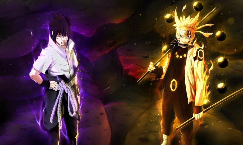 Two Anime Characters Facing — Purple, Dramatic, Night, Swords, Chakra