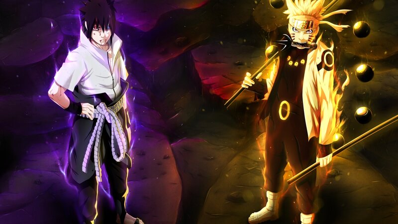 Two Anime Characters Facing — Purple, Dramatic, Swords