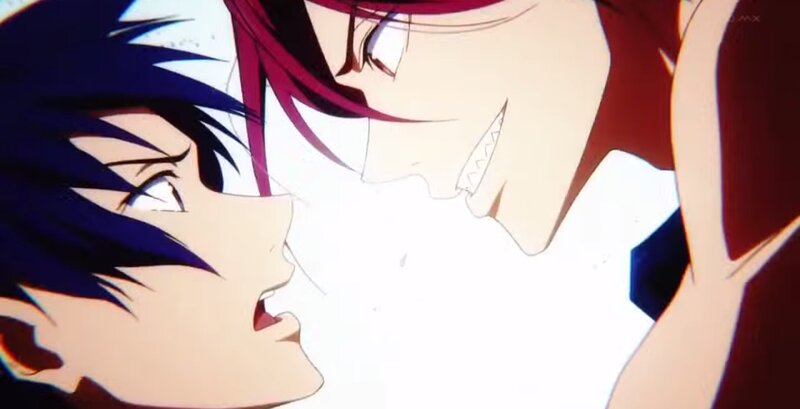 Two Anime Characters Facing — Red, Dramatic, Close-up