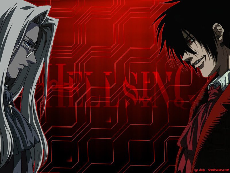 Two Anime Characters Facing — Red, Dramatic, Red Circuit Pattern