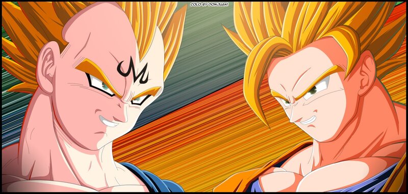 Two Anime Characters Facing — Yellow, Intense, Spiky Hair