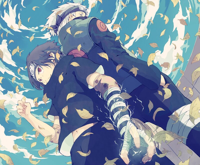 Two Anime Characters Falling — Blue, Dramatic, Autumn