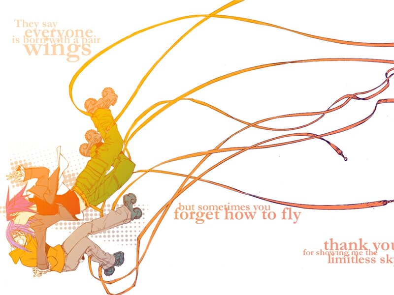 Two Anime Characters Falling — Orange