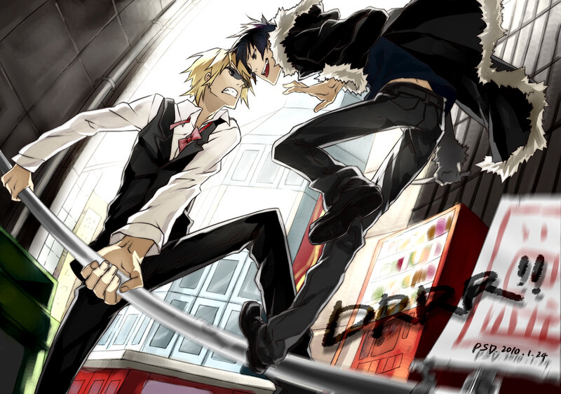 Two Anime Characters Fighting — Black, Dramatic, Afternoon