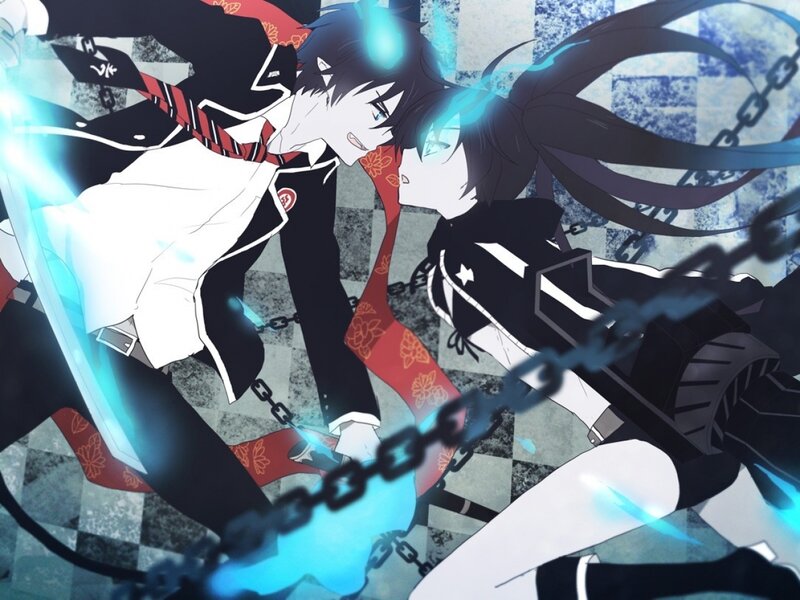 Two Anime Characters Fighting — Black, Dramatic, Chains, Energy Blades
