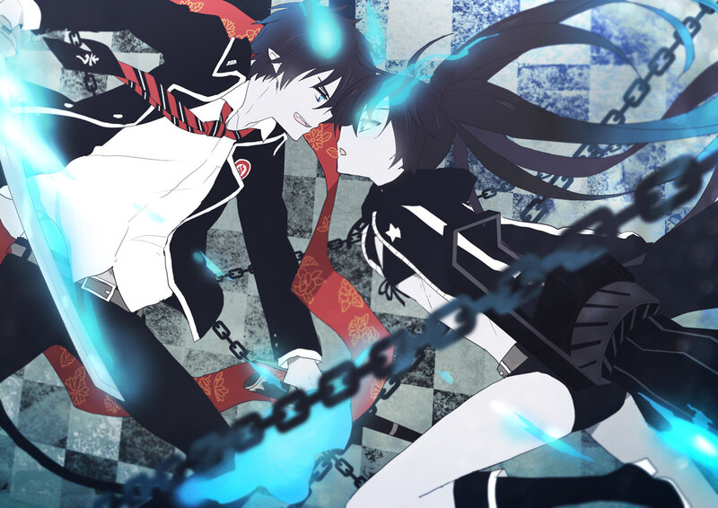 Two Anime Characters Fighting — Black, Dramatic, Chains