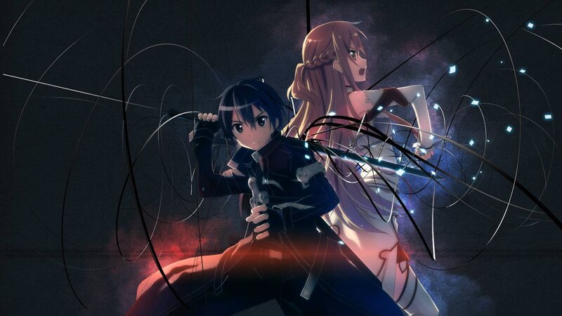 Two Anime Characters Fighting — Black, Dramatic, Night, Swords, Energy Effects