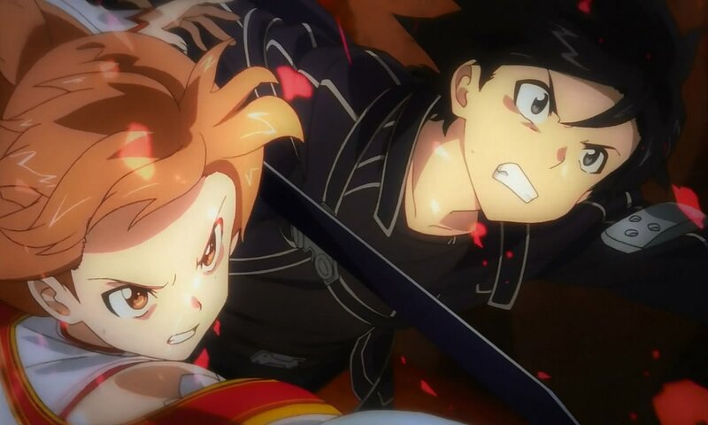 Two Anime Characters Fighting — Black, Dramatic, Sword, Blood