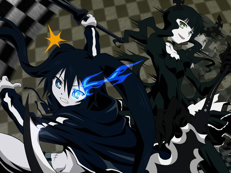 Two Anime Characters Fighting — Black, Dramatic, Sword, Blue Energy