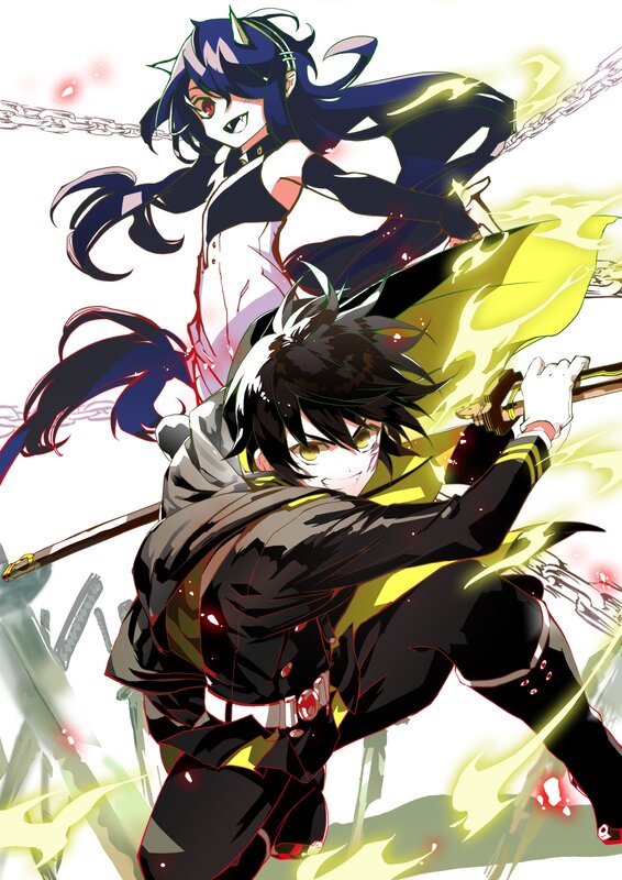 Two Anime Characters Fighting — Black, Dramatic, Swords, Chains