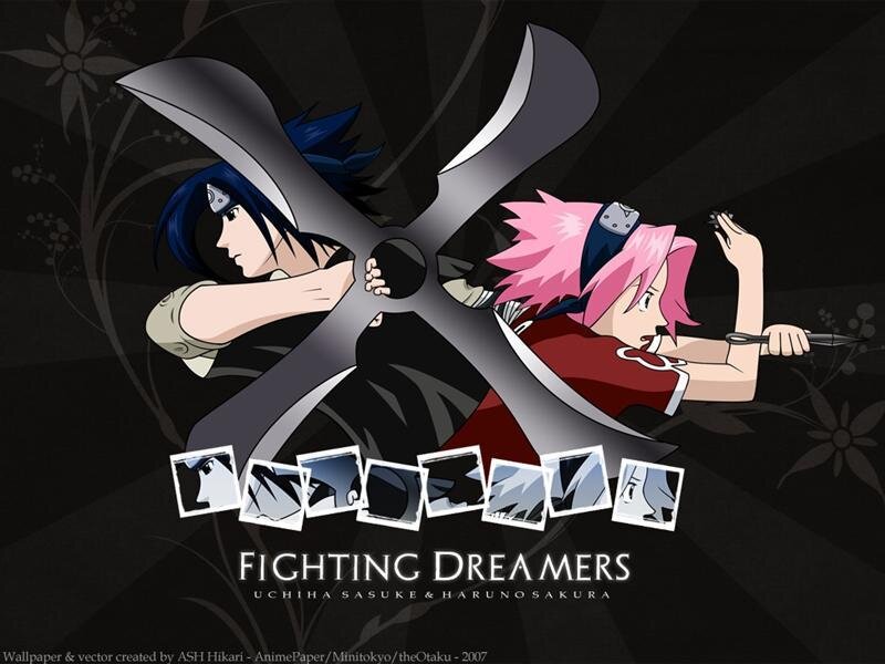 Two Anime Characters Fighting — Black