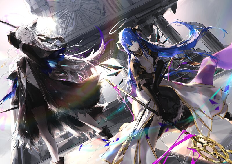 Two Anime Characters Fighting — Blue, Dramatic, Digital Art, Swords
