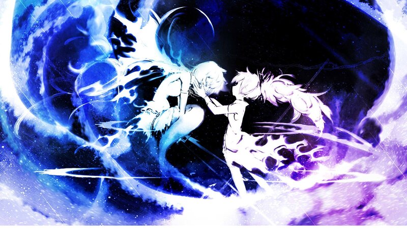 Two Anime Characters Fighting — Blue, Dramatic, Night, Digital Art