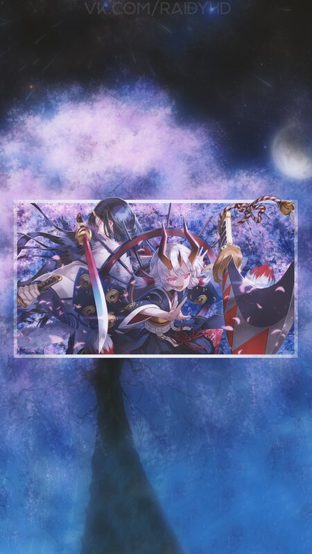 Two Anime Characters Fighting — Blue, Dramatic, Night, Swords, Cherry Blossoms