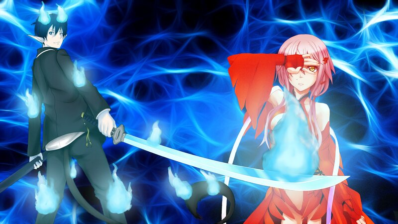 Two Anime Characters Fighting — Blue, Dramatic, Swords, Blue Energy