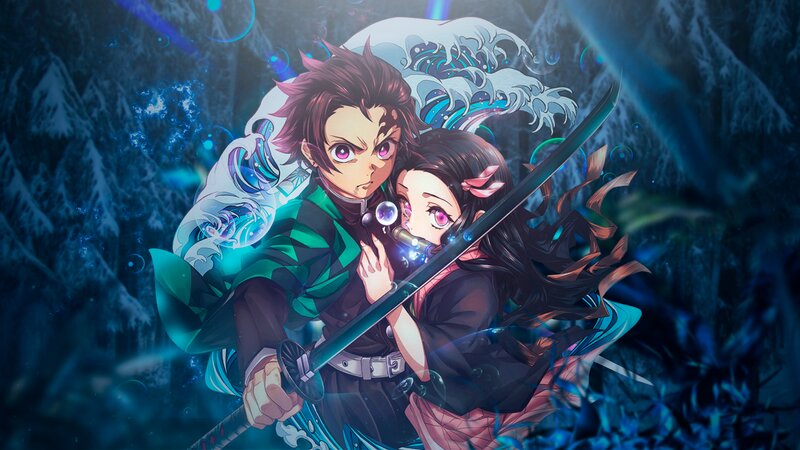 Two Anime Characters Fighting — Blue, Dramatic, Winter