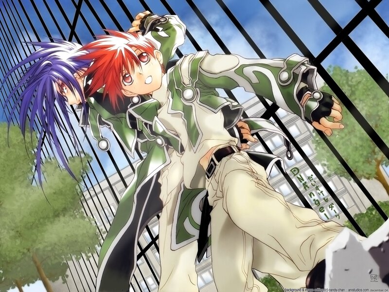 Two Anime Characters Fighting — Green, Action-packed, Afternoon