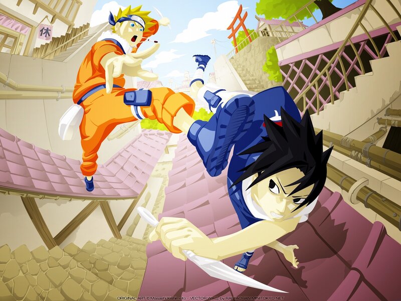 Two Anime Characters Fighting — Orange, Action-packed