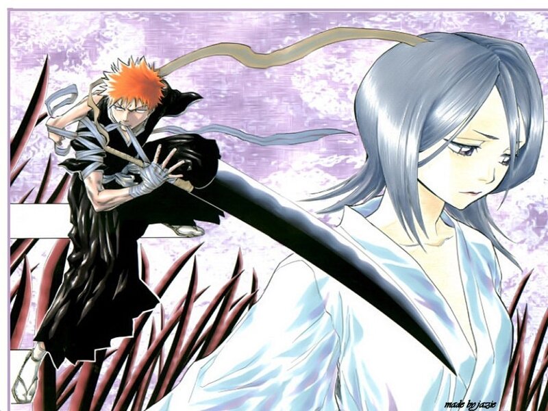 Two Anime Characters Fighting — Purple, Dramatic, Manga, Sword, Grass