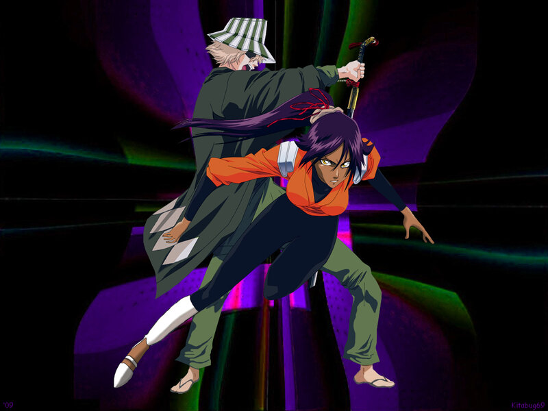 Two Anime Characters Fighting — Purple, Dramatic, Night, Sword, Hat