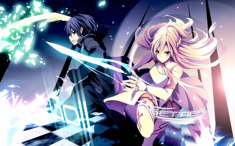 Two Anime Characters Fighting — Purple, Dramatic, Night, Swords