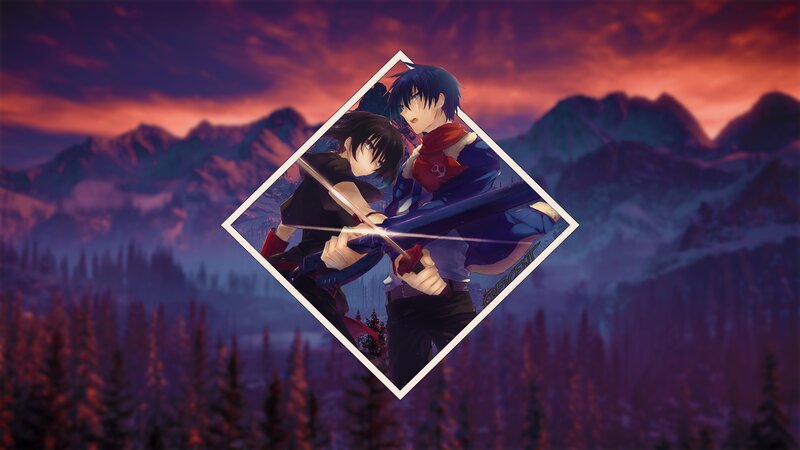 Two Anime Characters Fighting — Purple, Dramatic, Sunset