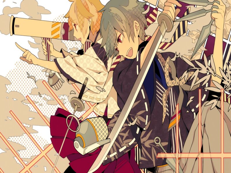 Two Anime Characters Fighting — Purple, Dramatic, Swords