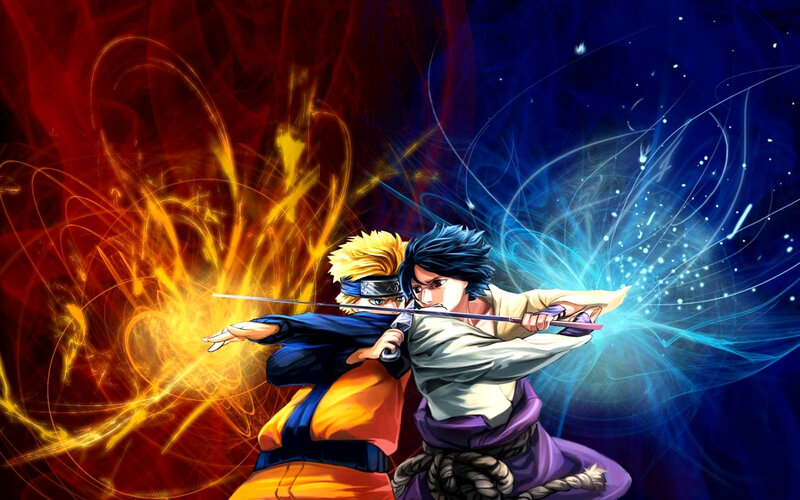Two Anime Characters Fighting — Red, Dramatic, Swords, Energy Effects