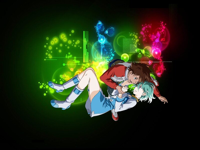 Two Anime Characters Floating — Green